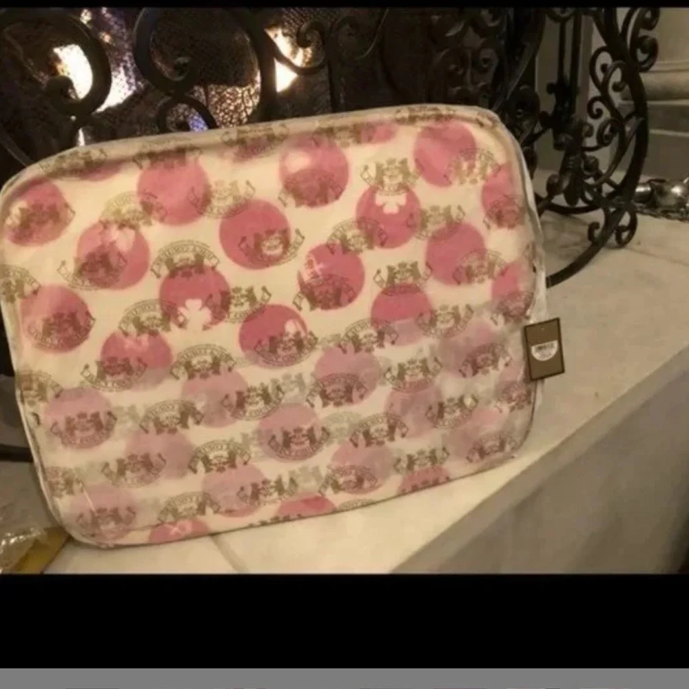Juicy Couture Laptop sleeve case white pink polka dots circles NWT